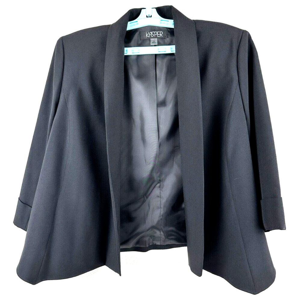 Kasper Blazer Jacket Size 14 Womens Open Front And Lined Career Black